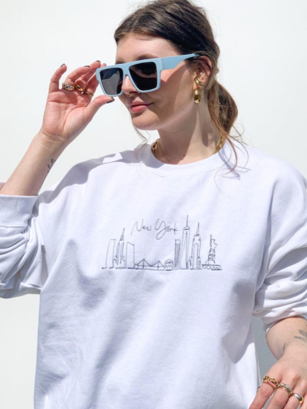 Mure + Grand New York Skyline Embroidered White Sweatshirt Small - LOVE!